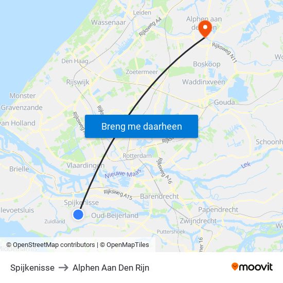 Spijkenisse to Alphen Aan Den Rijn map
