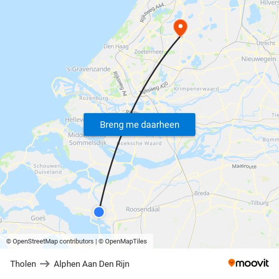 Tholen to Alphen Aan Den Rijn map