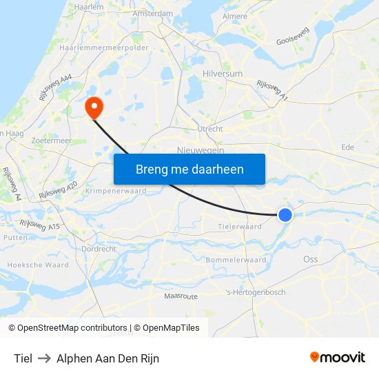 Tiel to Alphen Aan Den Rijn map