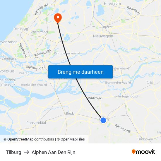 Tilburg to Alphen Aan Den Rijn map