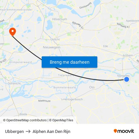 Ubbergen to Alphen Aan Den Rijn map