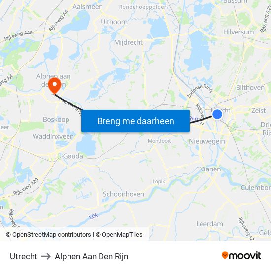 Utrecht to Alphen Aan Den Rijn map