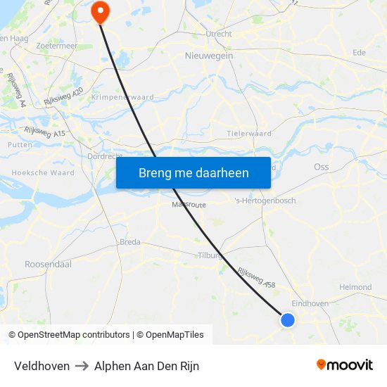 Veldhoven to Alphen Aan Den Rijn map