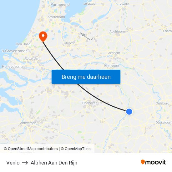 Venlo to Alphen Aan Den Rijn map
