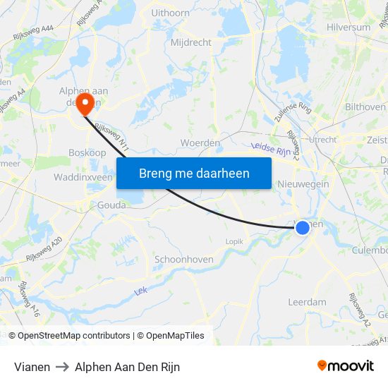 Vianen to Alphen Aan Den Rijn map