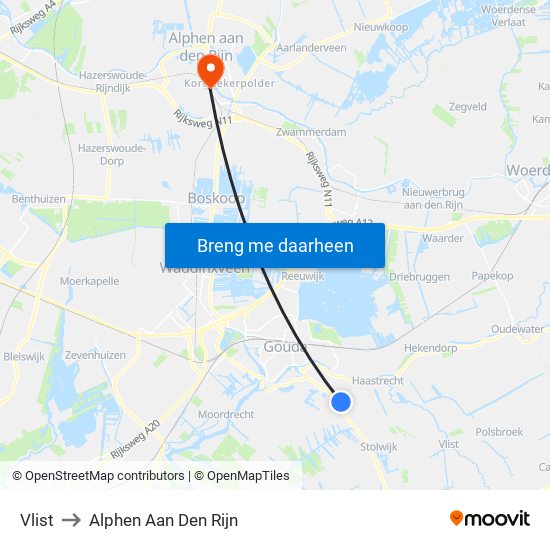 Vlist to Alphen Aan Den Rijn map