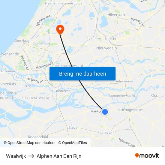 Waalwijk to Alphen Aan Den Rijn map