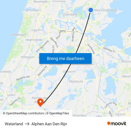 Waterland to Alphen Aan Den Rijn map