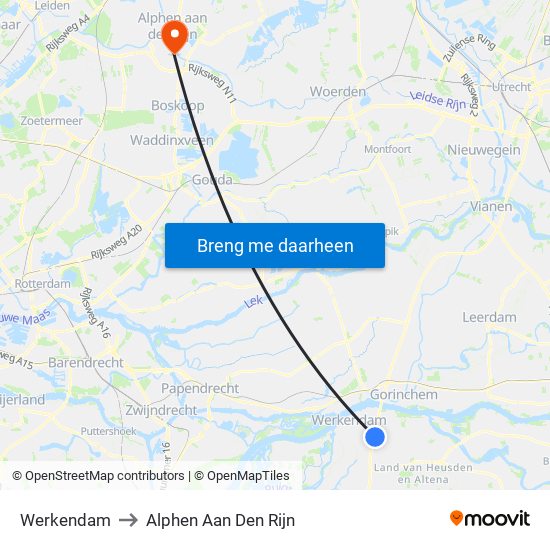 Werkendam to Alphen Aan Den Rijn map