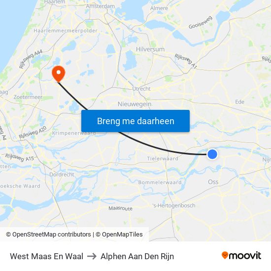 West Maas En Waal to Alphen Aan Den Rijn map