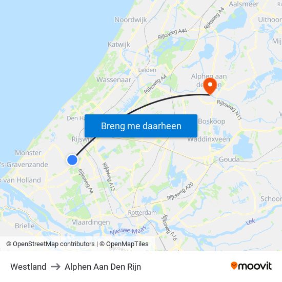 Westland to Alphen Aan Den Rijn map