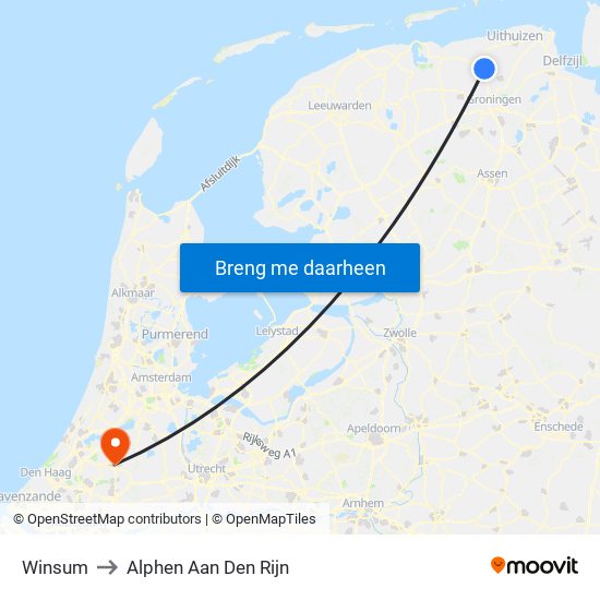 Winsum to Alphen Aan Den Rijn map