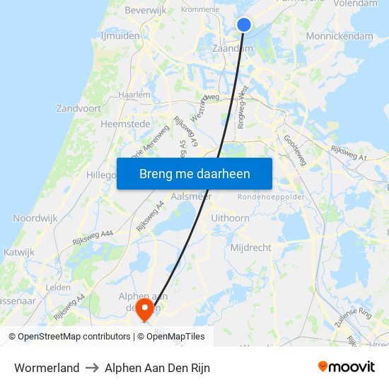 Wormerland to Alphen Aan Den Rijn map