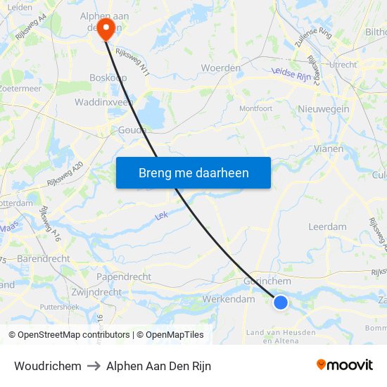 Woudrichem to Alphen Aan Den Rijn map