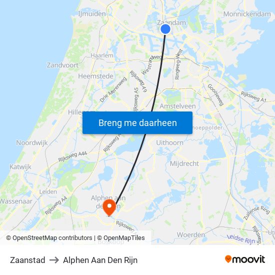 Zaanstad to Alphen Aan Den Rijn map