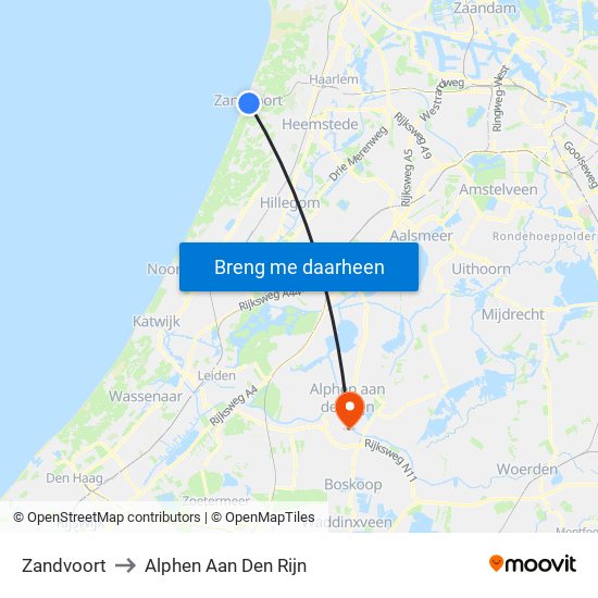 Zandvoort to Alphen Aan Den Rijn map