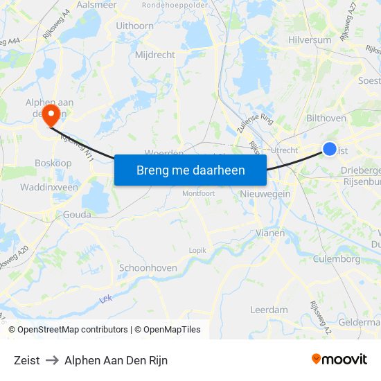 Zeist to Alphen Aan Den Rijn map