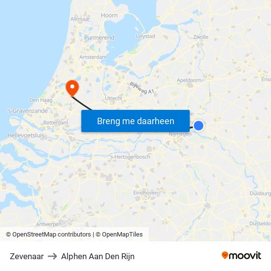 Zevenaar to Alphen Aan Den Rijn map