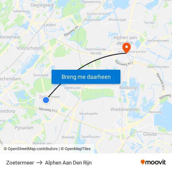 Zoetermeer to Alphen Aan Den Rijn map
