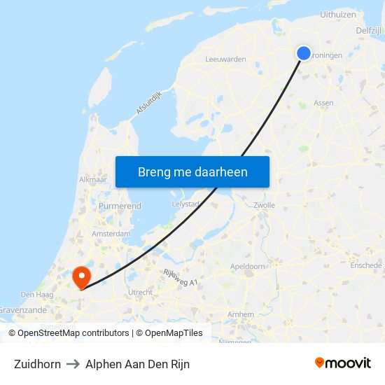 Zuidhorn to Alphen Aan Den Rijn map