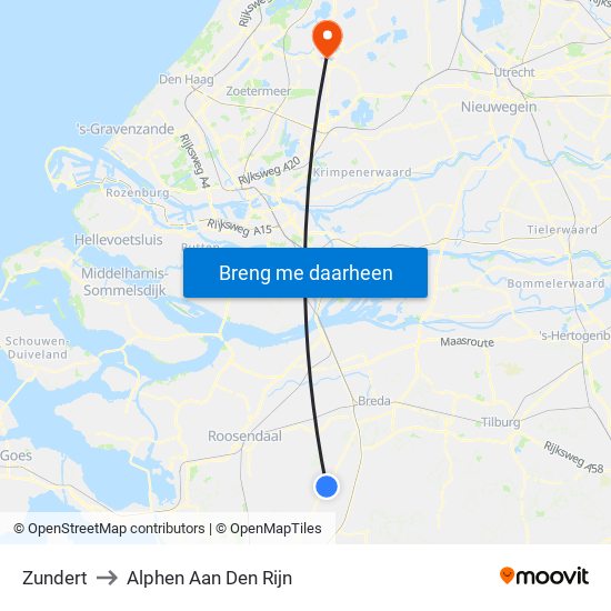Zundert to Alphen Aan Den Rijn map