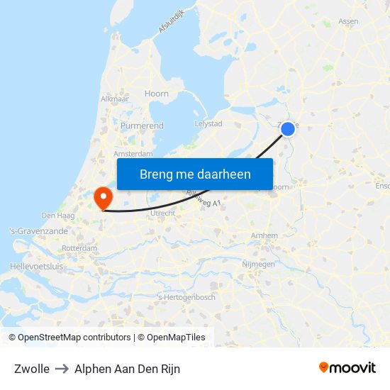 Zwolle to Alphen Aan Den Rijn map