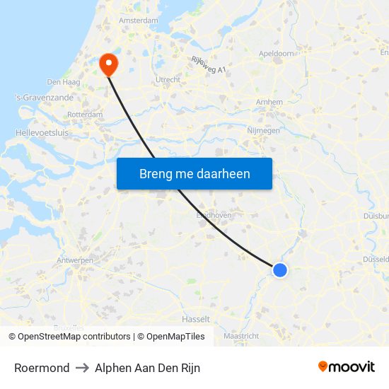 Roermond to Alphen Aan Den Rijn map