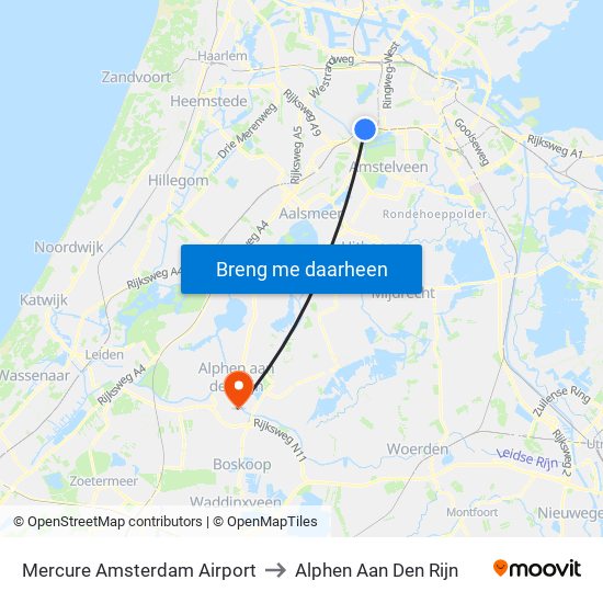 Mercure Amsterdam Airport to Alphen Aan Den Rijn map