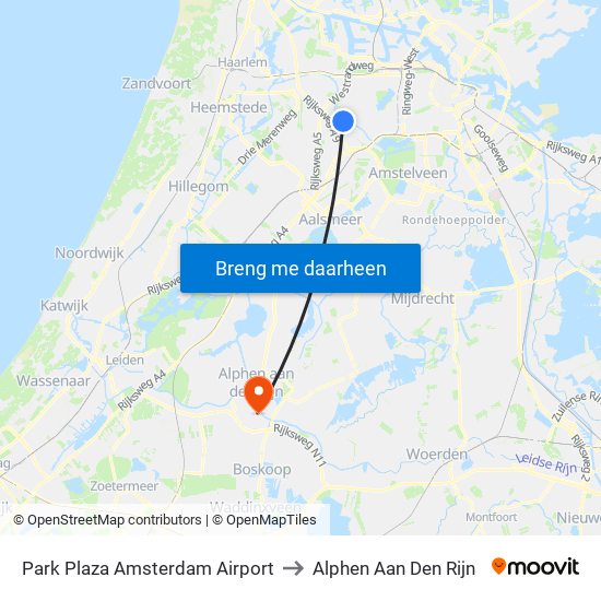 Park Plaza Amsterdam Airport to Alphen Aan Den Rijn map