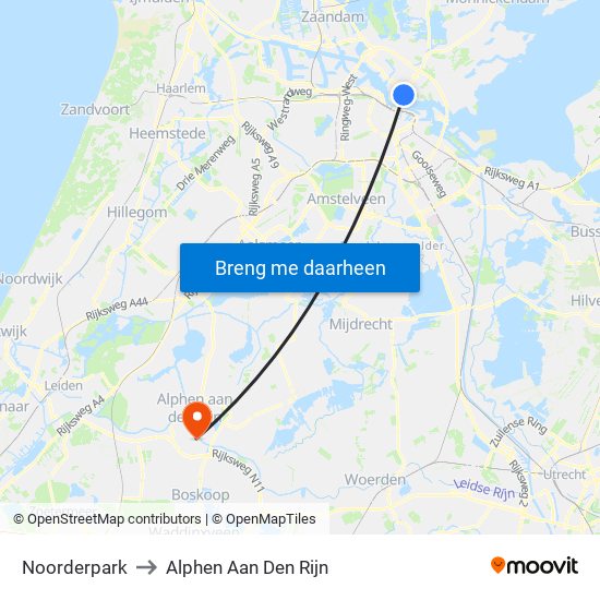 Noorderpark to Alphen Aan Den Rijn map