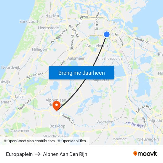 Europaplein to Alphen Aan Den Rijn map