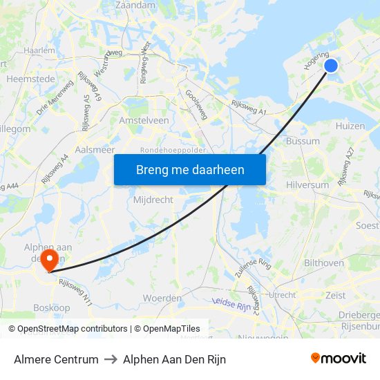 Almere Centrum to Alphen Aan Den Rijn map