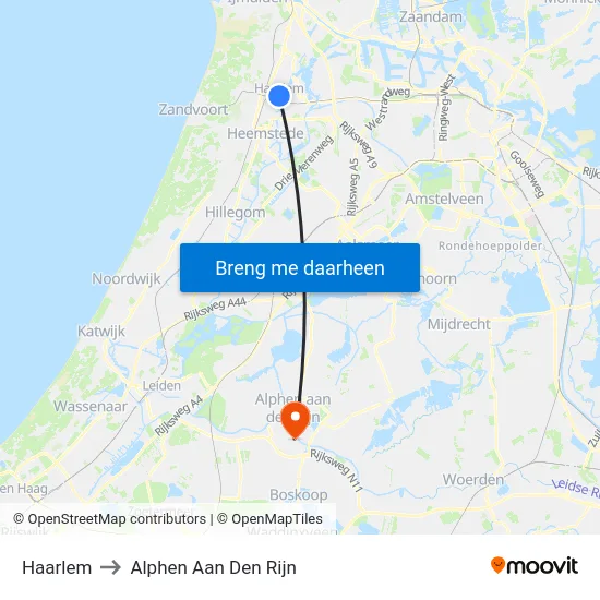 Haarlem to Alphen Aan Den Rijn map