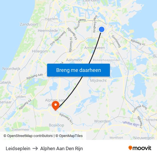 Leidseplein to Alphen Aan Den Rijn map