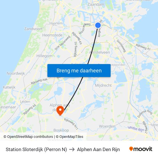 Station Sloterdijk (Perron N) to Alphen Aan Den Rijn map