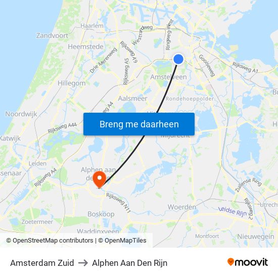 Amsterdam Zuid to Alphen Aan Den Rijn map
