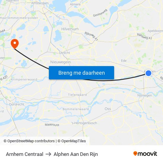Arnhem Centraal to Alphen Aan Den Rijn map