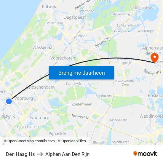 Den Haag Hs to Alphen Aan Den Rijn map