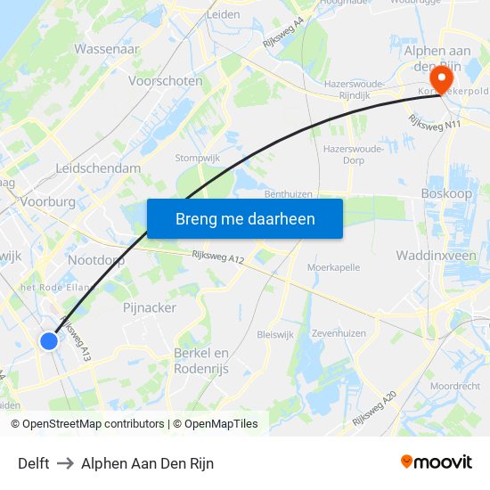 Delft to Alphen Aan Den Rijn map