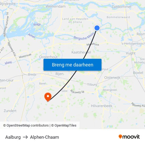 Aalburg to Alphen-Chaam map