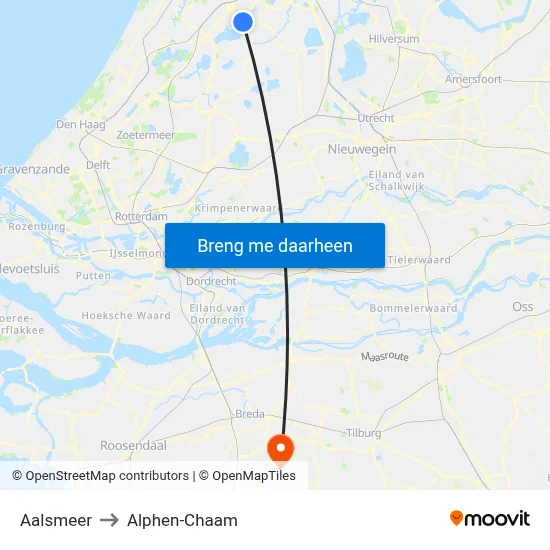 Aalsmeer to Alphen-Chaam map