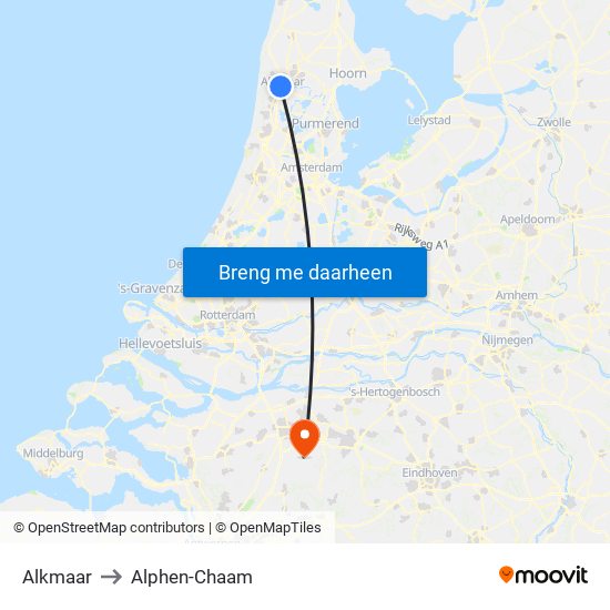 Alkmaar to Alphen-Chaam map