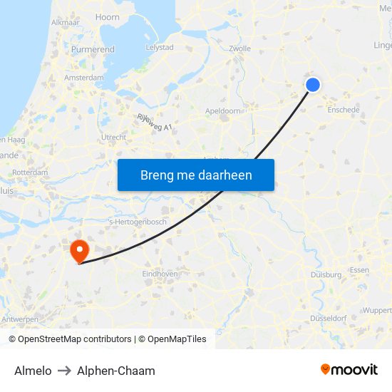 Almelo to Alphen-Chaam map