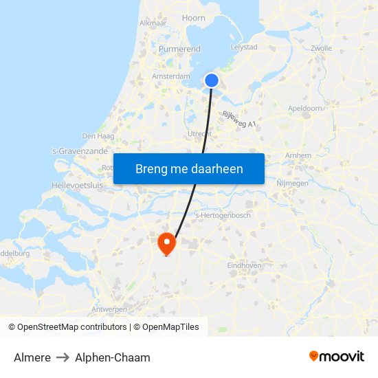 Almere to Alphen-Chaam map