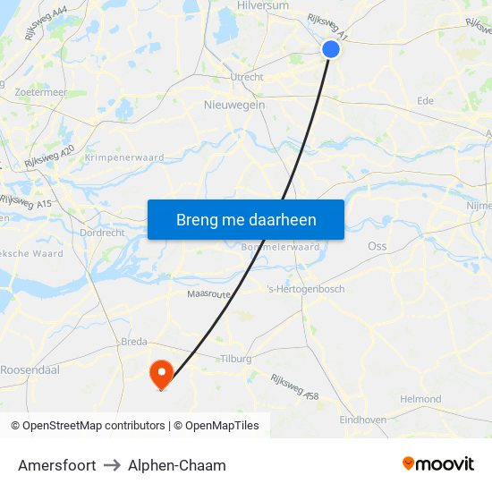 Amersfoort to Alphen-Chaam map