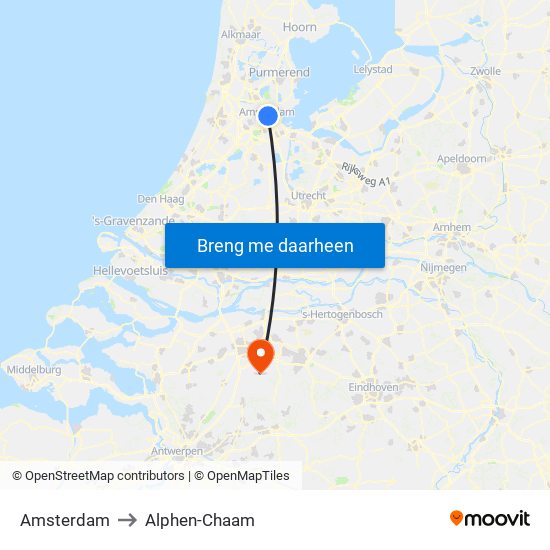 Amsterdam to Alphen-Chaam map