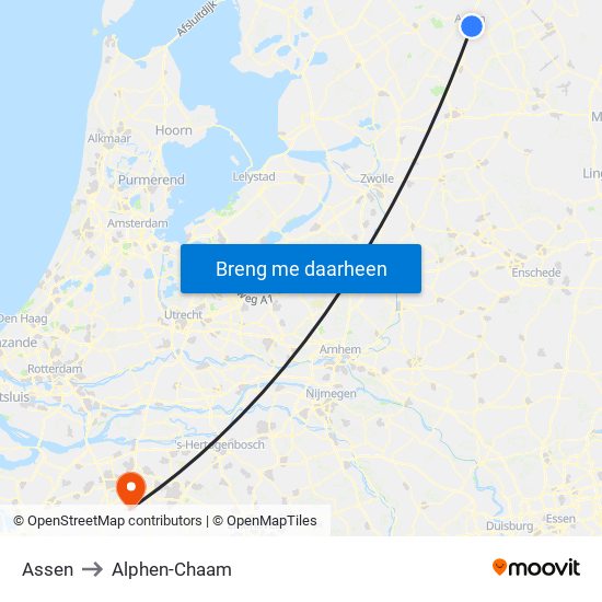Assen to Alphen-Chaam map