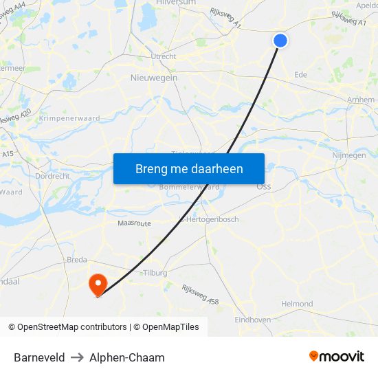Barneveld to Alphen-Chaam map