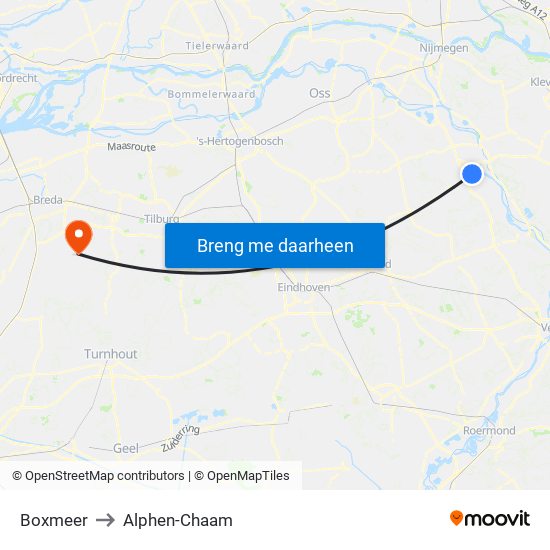 Boxmeer to Alphen-Chaam map