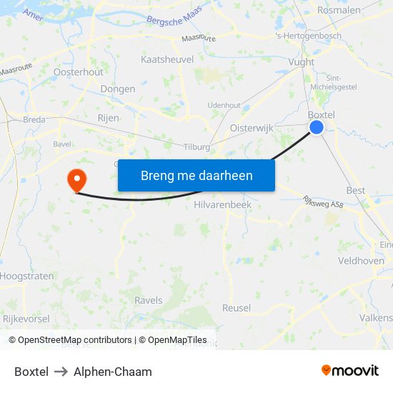 Boxtel to Alphen-Chaam map